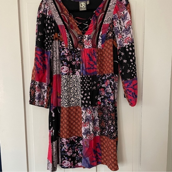 Anthropologie One September Blue, Purple, Patchwork Orange Lace Up Tunic Dress - Picture 14 of 15